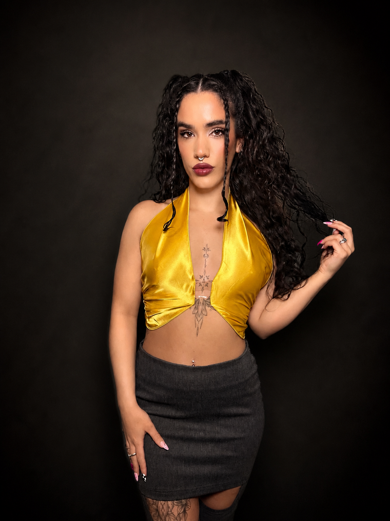 Halter satin wrap top
